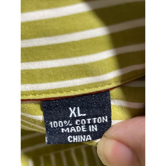 Tommy Bahama Indigo Palms Denim Mens XL Button Up Shirt Chartreuse White Stripes - Picture 5 of 10